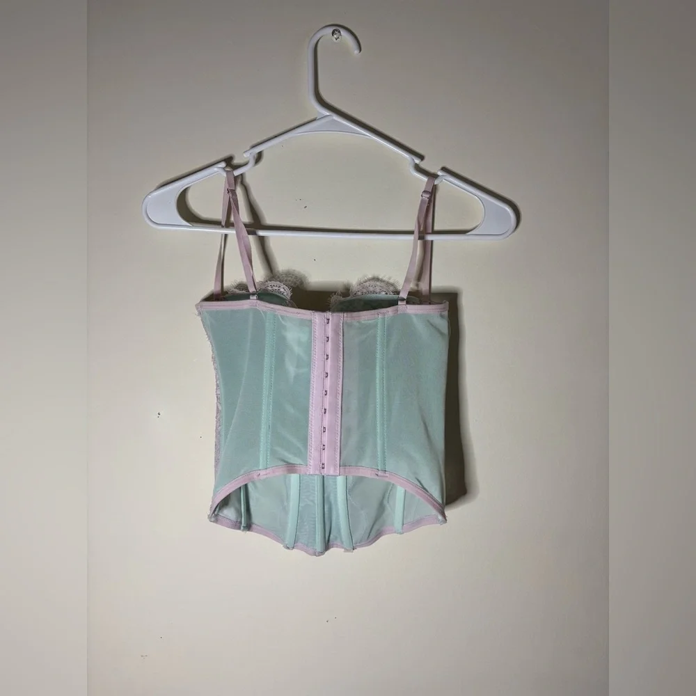Out From Under Urban Outfitters Modern Love Lace Corset - Mint & Pink - Picture 3 of 6